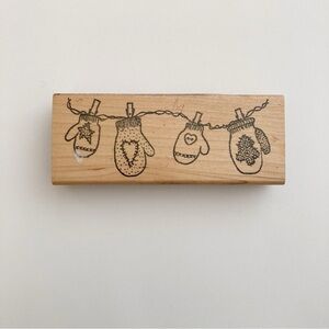 DelRose Stamping Stitched MIttens Wood Rubber Stamp